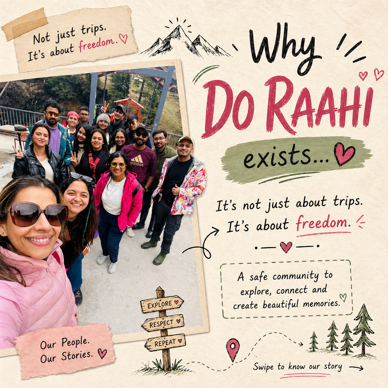 Why Do Raahi exists - It's not just about trips, it's about freedom. A safe community to explore, connect and create beautiful memories.